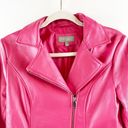 Neiman Marcus  100% Leather Moto Biker Zip Up Jacket Pockets Pink Small Photo 5