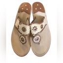 Jack Rogers 1960 Flat Thong Sandal Sz. 9 Burlap Whipstitch Leather Trim Summer Photo 2