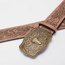 Western Bull Head Buckle Unisex‎ Belt Vintage Embossed Brown PU Leather Belt Size M Photo 9