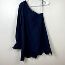 Hill House  Milla Linen Eyelet Mini One Shoulder Dress Womens Sz. Small Navy Blue Photo 9