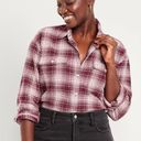 Old Navy  NWT Maroon White Plaid Loose Flannel Boyfriend Shirt Photo 1