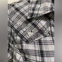 Guess  Gray/Black Plaid Long Sleeve Pearl Snap Shirt Studs Size M Rhinestones Raw Photo 3