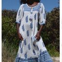 Daughters of India Mishka Boho Maxi Dress Azure Blue & White Cotton Size Medium Photo 8