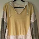 Hem & Thread Slouchy Distressed Yellow/Cream/Green Hoodie. Size Medium. Photo 0