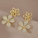 Flower Dangle Drop Earrings for Women Gold Photo 1