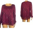 Lucky Brand  Burgundy Gold Lagenlook Long Sleeve Knit Top Womens Large Photo 1