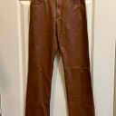 ZARA  Straight Leg Faux Leather Brown Pants with Thin Fleece Lining - size S Photo 1