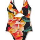 Shade & Shore Women's Front Keyhole Tie Back One Piece Swimsuit - ™ Black Floral Photo 4