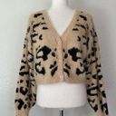 Lulu's Fierce Heart Beige Leopard Print Eyelash Knit Cropped Cardigan Tan Photo 0