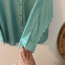 Chico's  no iron green and white striped button down blouse size 1 = size medium Photo 5