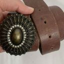 Amanda Smith  Genuine Leather Brown Belt Brass Rhinestone Bling Buckle Women’s L Photo 1