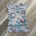 belle du jour Sz S Adorable Tee T-Shirt Top Gray W Sparkles & Stars Photo 0