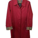 Burberry London Red Single Breasted Nova Check Lined With Flip Cuffs SZ 2 Trench Photo 2