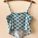 Self Esteem Flower Checkered Turquoise Cropped Top Photo 4