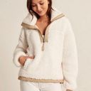 Abercrombie & Fitch  cinched cocoon Sherpa Pullover White tan 1/4‎ zip small Photo 0