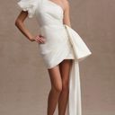 Sachin + Babi Dova Puffed One Shoulder Bow Train Wrap Mini Dress Photo 0