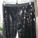 BCBGMAXAZRIA  shiny black sequined 70s disco retro look wide legs pants Sz 0 Photo 6