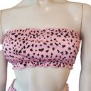 Romwe  Pink & Black Leopard Print Ruffle Strapless Bikini Swimsuit (S) Photo 2