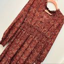 Max Studio  Boho Tiered Crepe Maxi Dress Wine Paisley V-Neck Cuffed sz Me… Photo 8