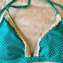 Y2K Vintage 90s Blue Polka Dot String Bikini Size Medium White Ruffle Photo 3