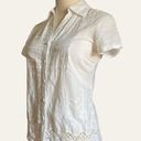 August Silk Y2K White Cotton Crochet Coquette Button Down Short Sleeve Top Photo 3