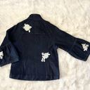 Banana Republic  Dark Denim Floral Flower Embroidered Bell Flare Sleeve Jacket S Photo 2