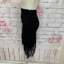 AQUA  Women's Faux Suede Long Fringed Asymmetrical Wrap Style Black Skirt Size S Photo 6