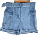 INC Jeannie Mai for  Light Wash Blue Denim Cargo Shorts Belt Size 10 Photo 0