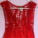 Spicy Red Open Knit Crochet Scoop Neck Rayon Tank Top Swim Cover Up Medium Photo 2