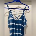 Caution to the Wind  Blue & White Tie Dye Off-the-Shoulder Fitted Maxi Dress - M Photo 1