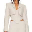 H:ours  Amira Crop Blazer Gray White MEDIUM Bolero Padded Shoulder Designer NEW Photo 0