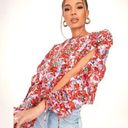 Missguided  Floral Top Open Balloon Long Sleeve Purple Multi Size 4 Photo 0