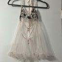 Victoria's Secret  Pink Sheer Chemise Gown Sexy Lingerie Embroidered Mesh Halter Photo 0