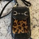 Brighton  Pouch Purse Crossbody Cell Phone Carrier Black Brown Croc Leopard Photo 0