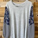 Style & Co Grey Patterned Sleeve Top Photo 0