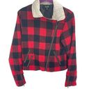 Dee Elle  Vintage Red Buffalo Plaid Sherpa moto Jacket angle zip Medium Photo 0