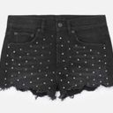 The Kooples  Studded Denim  Distressed Fray Cheeky Mini Shorts Black Photo 0