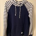 Orvis Womens  Blue White Striped Hoodie Colorblock Sweatshirt Size Small Photo 0