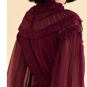 Farm Rio NWOT  Ruffle High Neck Blouse in Burgundy Photo 3