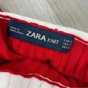 ZARA  Mock Neck Ribbed Knit Pullover Shirt Red Black Small Long Sleeve Photo 9