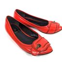 Fendi  Red Leather Point Toe Ballet Flats Buckle Size 35.5 Preowned FLAWS Photo 1