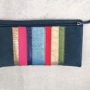 Stella & Dot  Navy Blue Metallic Stripes Fold Over Clutch NEW Photo 0