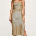 Mango MNG  NWT Gold Sleeveless Slit Glitter Shiny Texture Slip Midi Dress Size XS Photo 3