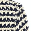 Loft Womens Size Medium Crochet Knit Blazer Striped Navy Blue Cream Photo 5