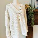 Free People Chunky Knit Boho White Whistle Thermal Henley Oversized Sweater Photo 3