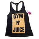 Material Girl  Gym N’ Juice Black/Gold Graphic Active Racerback Tank Top … Photo 0