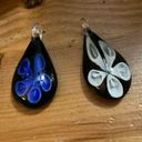 Hand blown glass pendant Blue white Lily flower tear drop design vintage 2”x 1” Photo 0