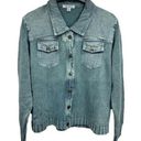 NEW PBJ Blues Acid Washed Deep Sea Green Denim Trim Sweater Jacket Extra Large Size XL Photo 0