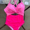 Amazon Eomenie Two Tone Crisscross Cut Out High Waisted One Piece Swimsuit in Pink XXL Photo 0