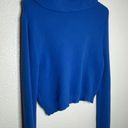 ZARA  Fuzzy Sweater Size Medium Colbalt Blue Long Sleeve Cropped Henley Photo 2